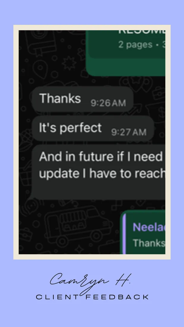 Expert Resume client feedback 7